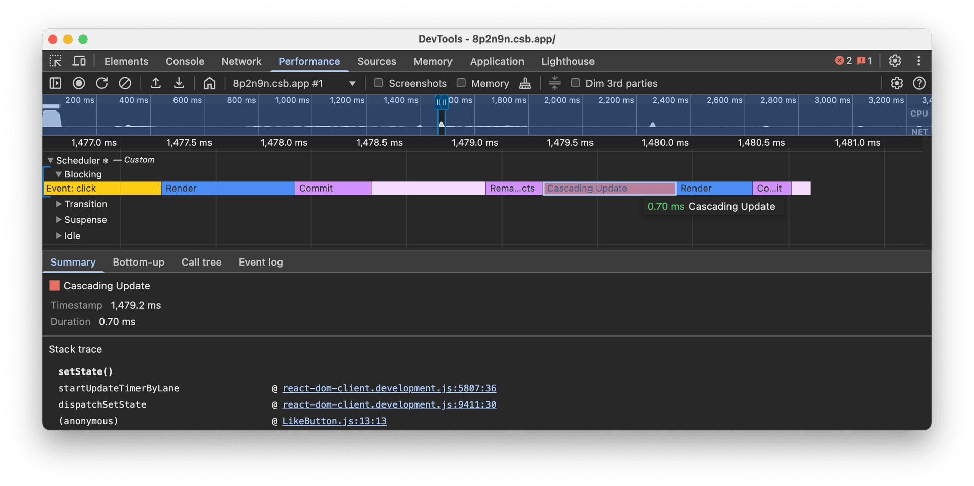 Scheduler track: cascading updates