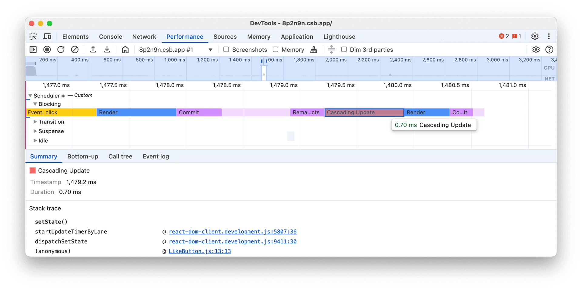 Scheduler track: cascading updates